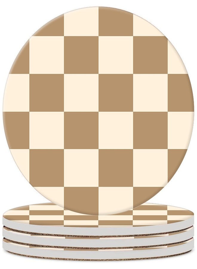 ZHIZHEND Coffee Checkered Drink Absorbent Coaster,Cool Deisgn Ceramic Drink Coaster with Cork Base,Housewarming Gifts,Tabletop Protection Suitable for Kinds of Cups(Pack of 4) - Image 1